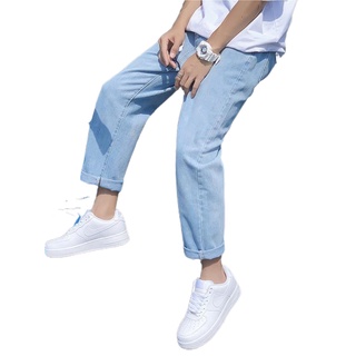 Straight-Leg Jeans Masculinos Adolescentes Simple Marea Suelta Marca Amplia Pierna Nueve Puntos Pantalones Versión Tendencia Todo-Partido Stude