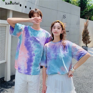[kacofei] tie-dye camiseta de manga corta mujer top estudiante pareja fondo camisa (3)