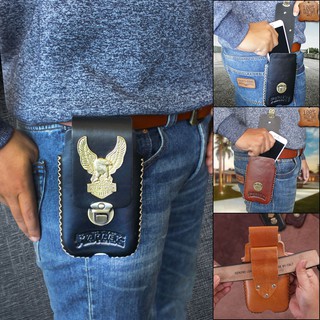 Harley davidson - bolsa de cintura para teléfono móvil (de cuero genuino, Material P001)