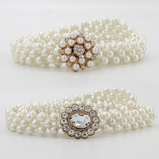rhinestone perlas cintura cinturones para las mujeres vestido decoración cintura hebilla elástica imitación perla con cuentas faja para niñas femeninas (2)