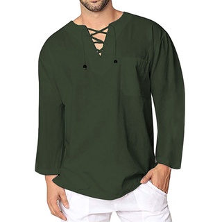Hombres primavera verano Vintage Casual lino manga larga camiseta Top blusa