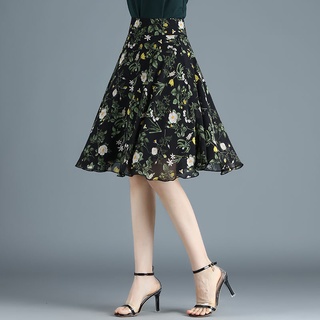 Falda floral de gasa falda corta falda femenina delgada de una línea falda hinchada de cintura alta falda plisada