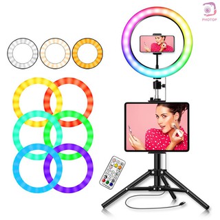RGB luz LED 10 pulgadas anillo de luz Ringlight Kit de iluminación colores ajustables temperatura de Color brillo para maquillaje transmisión en vivo Vido tiro Selfie fotografía creativa (1)
