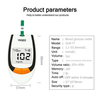 Yasee Glucómetro Monitor De Glucosa En Sangre Azúcar Conjunto Medidor + 50 Tiras De Prueba Lancetas kit (9)