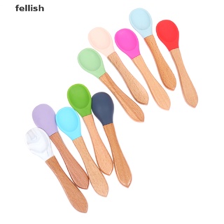 [fellish] cuchara de silicona para bebé, color caramelo, seguridad, aprendizaje de bebé, cuchara antideslizante, 436co