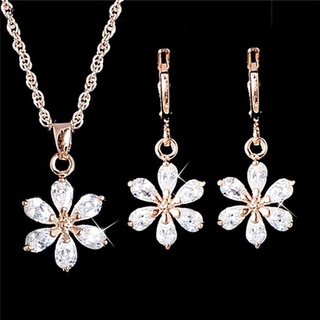 douaoxun set de joyería chapado en oro a la moda con pedrería flor colgante collar pendientes conjunto de joyería co (1)