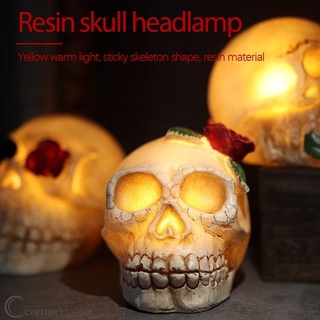 Halloween esqueleto cabeza lámpara fantasma Festival resina esqueleto cabeza adorno LED electrónico decorativo prop lámpara <cynt> (1)