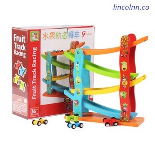 linco rampa de madera racer carrera inercial deslizamiento racer con 4 mini coches conjunto de niños pequeños juguetes regalos