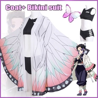 Venta Caliente Spot Demon Slayer Shinobu Kocho Cosplay Disfraz Kimetsu no Yaiba Bikini Playa Traje De Baño Anime Verano Conjunto SHMY (1)