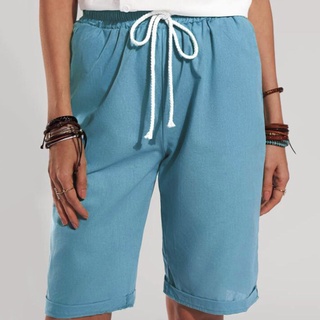 *dmgo*=moda mujer casual suelto pantalones cortos cintura elástica verano bolsillos sólido lino pantalones (6)