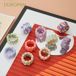 DUROPAN Gifts Finger Rings Retro Colorful Clay Ring Trendy New Bohemia Stripe Geometric For Women Fashion Jewelry