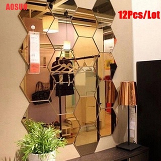 AOSUN 12Pcs marco Hexagonal estereoscópico espejo adhesivo decoración