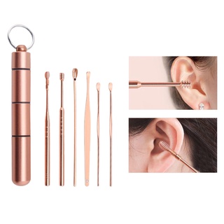 set-of-6 ear wax removedor limpiador earpick eliminación de cera limpiador rosa dorada