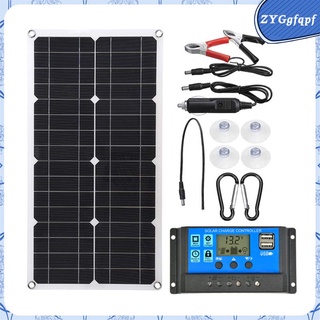 100Watt 18V Monocristalino De Silicona Panel Solar Módulo Controlador De Carga + Conector Cables De Extensión Kit De Accesorios (1)