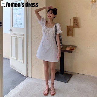 mujer vestido blanco poliéster cuello cuadrado manga puff falda corta para el verano