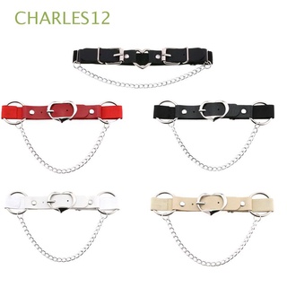 CHARLES12 Personality Metal Buckles Suspenders Chain Body Jewelry Leg Belt Heart Goth Style Punk Elastic Garter Straps Harajuku Women Suspenders/Multicolor