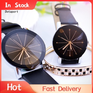 reloj de pulsera de cuarzo redondo con correa de cuero sintético para hombres y mujeres