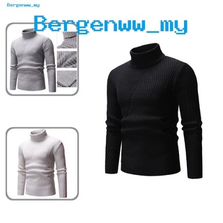 <Bergenww_my> Suéter cómodo jersey cuello alto Color sólido hombres prendas de punto manga larga para otoño invierno