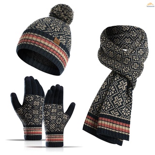 Invierno bufanda sombrero guantes conjunto grueso caliente sombrero de felpa gorra manopla bufanda pantalla táctil guantes térmicos a prueba de viento cuello calentador de manos frío clima