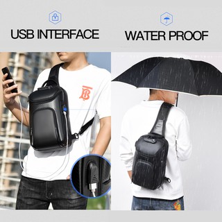 Okbuy bolsa de pecho de los hombres multifunción bolsa bolsa con USB recargable hombro antirrobo bolsa de mensajero de los hombres impermeable Beg