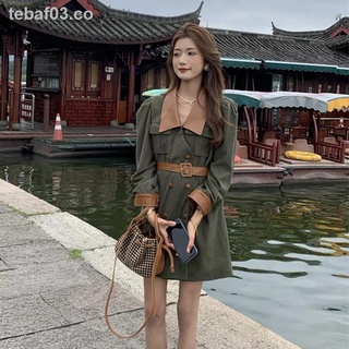 ∋﹉Vestido de manga larga de pana retro otoño versión coreana 2021 nuevo estilo puede ser sal y diseño dulce falda de contraste mujer