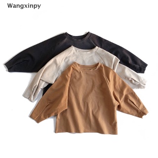 [wangxinpy] niños sudadera de cuello redondo niñas deporte manga larga algodón niños niño sólido jersey tops venta caliente