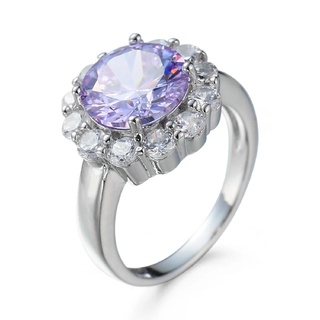 anillos de moda 925 joyería de plata redonda amatista circonita gemas anillo de dedo accesorios para mujeres boda compromiso fiesta regalos