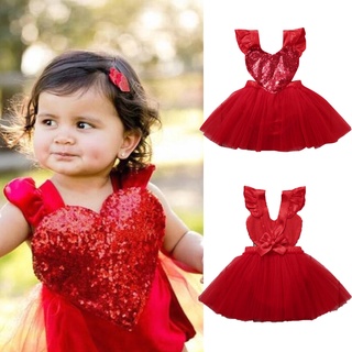 dialand _niño niños bebé día de san valentín corazón volantes lentejuelas faldas de tul vestido de princesa (1)