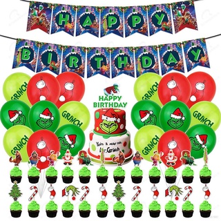 El Grinch tema de la fiesta de cumpleaños decoración conjunto de bandera de tarta Topper globos niños Baby Shower fiesta de cumpleaños necesidades de alta calidad