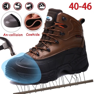 [Cungel]Zapatos de seguridad botas de senderismo de los hombres de la moda botas de escalada de acero zapatos de trabajo de cuero de vaca botas de herramientas impermeable de cuero genuino botas de seguridad pero keselamatan