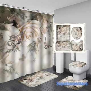 [Superhomestore] juegos de cortinas de baño impermeables con alfombra antideslizante, tapa de inodoro y alfombrilla de baño (1)