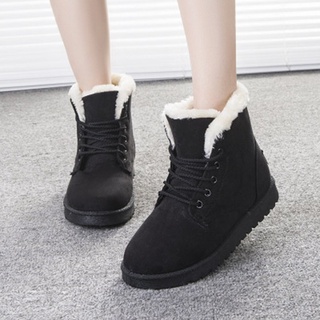 Rs 1 par de botas de nieve de invierno a la moda de las señoras botas cortas de encaje hasta zapatos de algodón 09*30