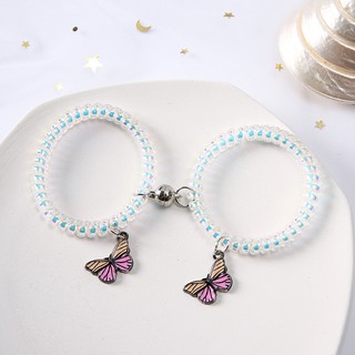 Perla flor pop cristal gradiente mariposa forma amantes pulsera imán atraer novia anillo de pelo (3)