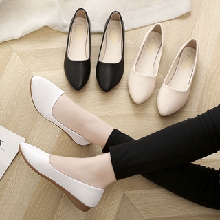 puntiagudo único zapatos de mujer plano suave cómodo cuero pisos de trabajo