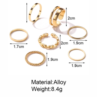 7 unids/set coreano moda cadena de oro abierto anillos Retro Simple dedo anillo de las mujeres accesorios de joyería (7)
