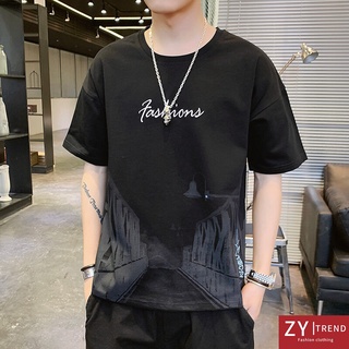 Top de los hombres de manga corta T-shirt casual camiseta de cuello redondo T-shirt coreano moda Top grande