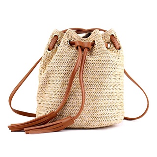 bolso de hombro de las señoras de tela de verano bolsas de playa con borlas tejido crossbody bolso de las mujeres tejiendo dinero banco de punto playa bolso, marrón (1)