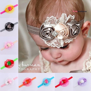 rosa encantadora diadema de encaje para bebé niña foto prop rosa flor banda para el cabello accesorios