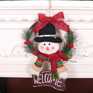 corona de navidad para puerta delantera, decoración de signo de bienvenida con papá noel, muñeco de nieve/muñeca colgante de fiesta en casa, guirnalda para ventana de pared (2)