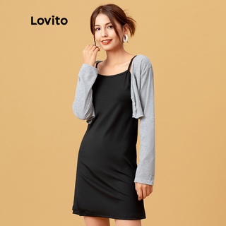 Lovito Casual Slip Dress Basic Set SSP3254 (negro) (5)