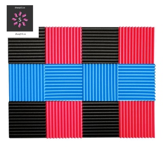 12 paneles acústicos insonorización espuma acústica azulejos estudio espuma sonido cuña negro+rojo+azul