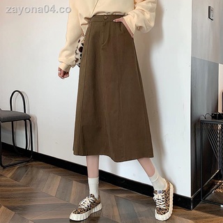 ✇♞◎Falda de color caqui para mujer falda de paraguas de longitud media primavera otoño 2021 nueva falda de cintura alta a-line falda pequeña y larga (2)