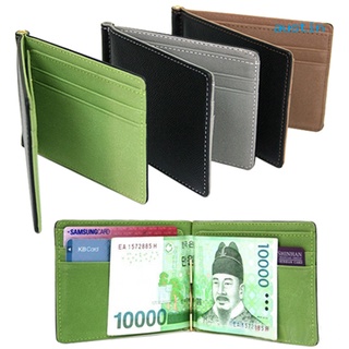 At Unisex Ultra-delgado mágico Clip de dinero de cuero sintético titular de la tarjeta Bifold Mini cartera