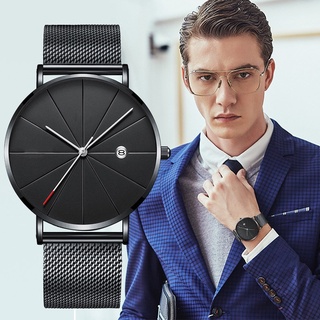 Nuevo reloj de lujo con calendario de fecha para hombre/reloj de cuarzo Casual de negocios/reloj de malla de acero inoxidable ultrafino para hombre (1)