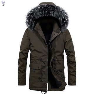 Yi abrigo con capucha de poliéster Parka de invierno para hombre con capucha desmontable gruesa capa de longitud media a prueba de viento ropa exterior (5)