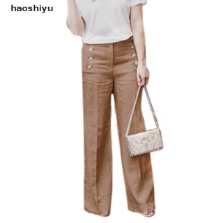 Pantalones haoshiyu De Cintura Alta Para mujer con botones talla Grande Para verano