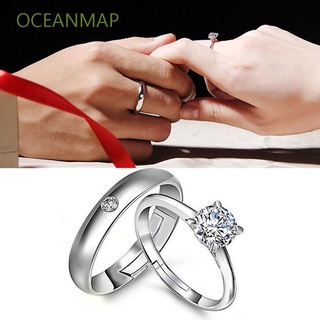 OCEANMAP Simple anillo de compromiso mujeres hombres pareja joyería anillos de dedo conjunto de moda boda fiesta apertura ajustable plata chapado 1 par de accesorios de moda/Multicolor