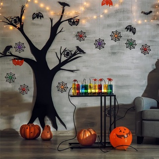 Suhe decoración de mesa feliz Halloween adornos regalos Web araña adornos decoración de fiesta decoración de la habitación puerta ventana decoración de pared truco o tratar Horror atmósfera purpurina/Multicolor (3)