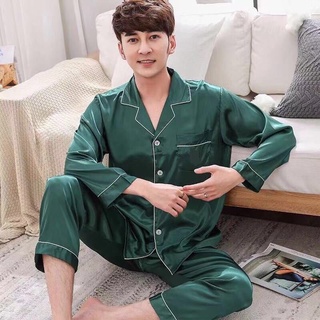Los hombres pijamas de seda de hielo de satén pijama conjunto cómodo de los hombres Baju Tidur ropa de dormir ropa de dormir