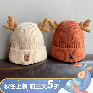Sombrero de mujer otoño invierno lindo de dibujos animados de navidad cuerno de lana sombrero de invierno caliente Baotou sombrero versátil sombrero de punto